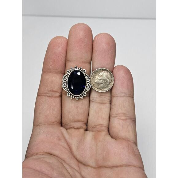 Vintage Stunning Handmade Costume Oval Blue Stone And Filigree Ring 8.75 - Picture 7 of 8